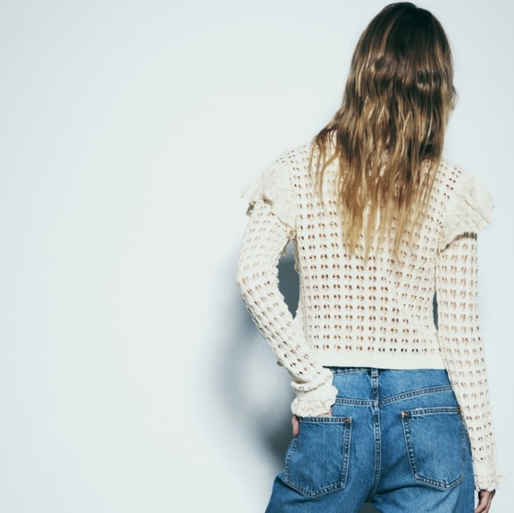 BNWT! Zara ruffled pointelle knit cardigan - Picture 4 of 9